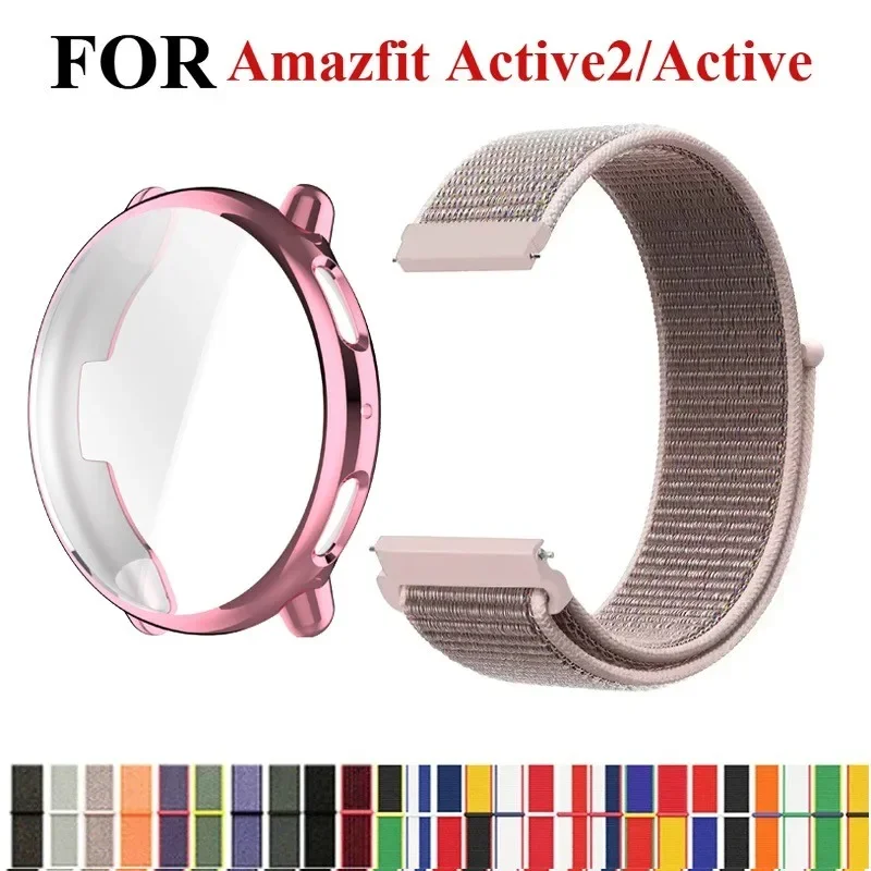 Pulseira de relógio de nylon de substituição e escudo de proteção TPU para Amazfit Active 2 Smartwatch Acessórios de pulseira