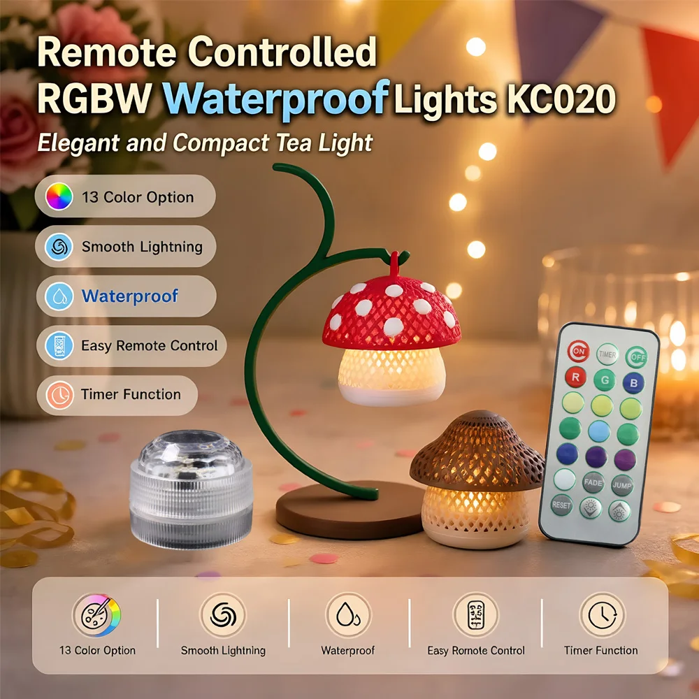 For Bambu Lab Waterproof RGBW LED Tea Lights with Remote Control for Bambu Lab Adjustable Diy KC020 Makerworld kit001 Hardware