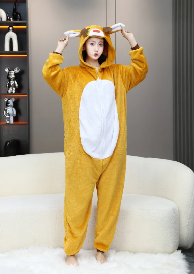 

Новые рождественские комбинезоны с оленями для взрослых, пижамы с оленями, карнавальные пижамы кигуруми, карнавальный костюм на Хэллоуин, детская одежда для сна, комбинезон