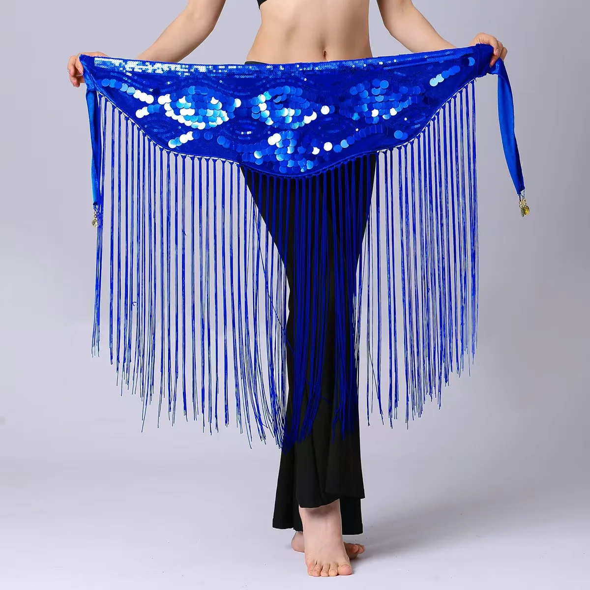 Belly Dance Hip Scarf Glitter Fringe Triangle Wrap Belt Sparkle Skirt for Women Outfit Accessory with Tassel Sequins Shine New