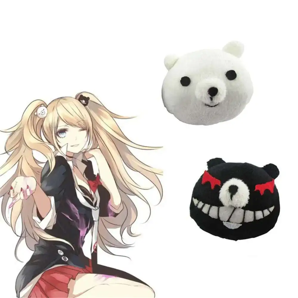 Pas cher 1 paire Dangan Ronpa Danganronpa pince à cheveux Junko Enoshima Mono Kuma Mono blanc noir ours Anime Cosplay chapeaux fille cadeau