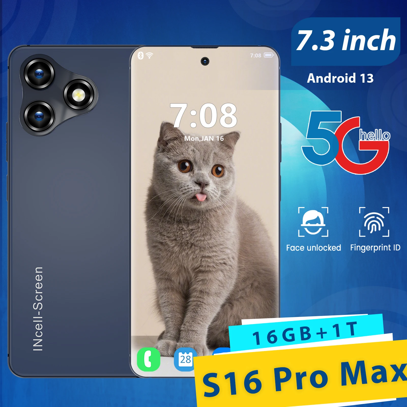 2025 Original Brand New Global Version S16 Pro Max Smartphone 5G 7.3inch HD Screen Android 13.0 16GB+1024GB Cell Phone celular