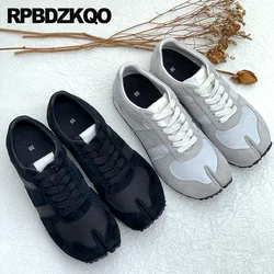 Famous Flats Nubuck Sport Split Toe Patchwork Lace Up Shoes Athletic Women Real Leather Tabi Sneakers Mesh Cloven Hoof Trainers