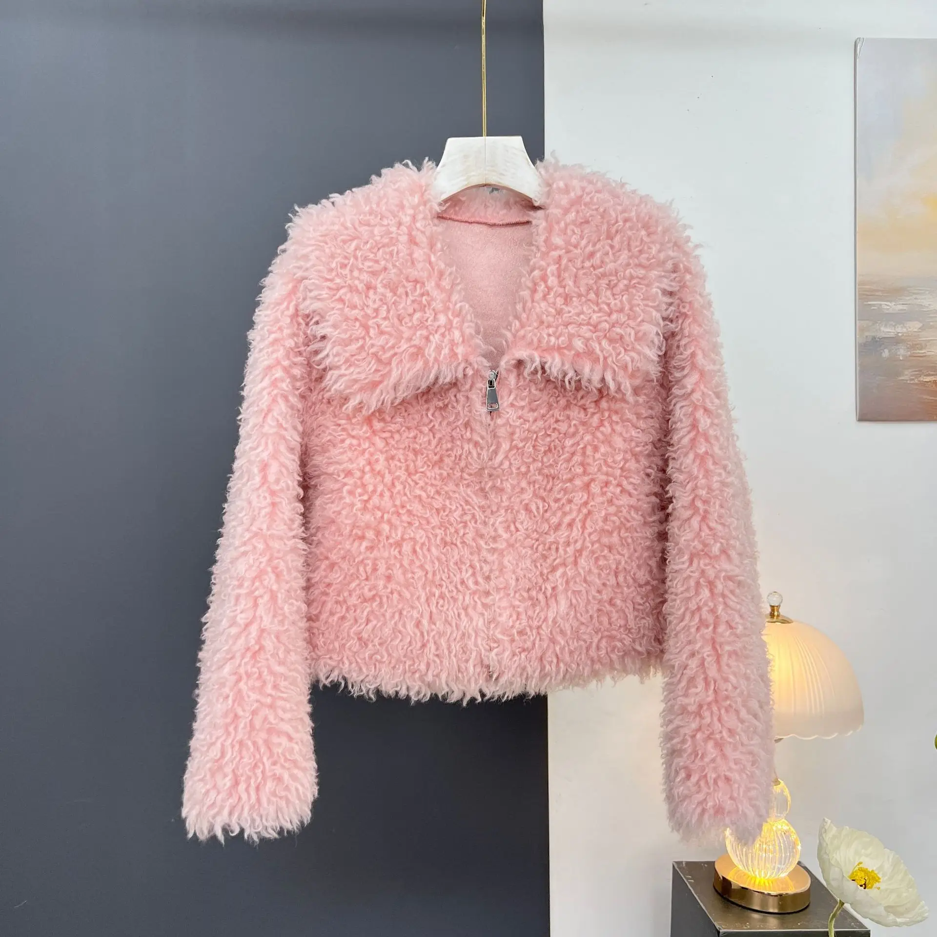 2024 autumn and winter clothing new Haining fur coat lamb wool sheep curly wool women's short sheep shearing wool Korean