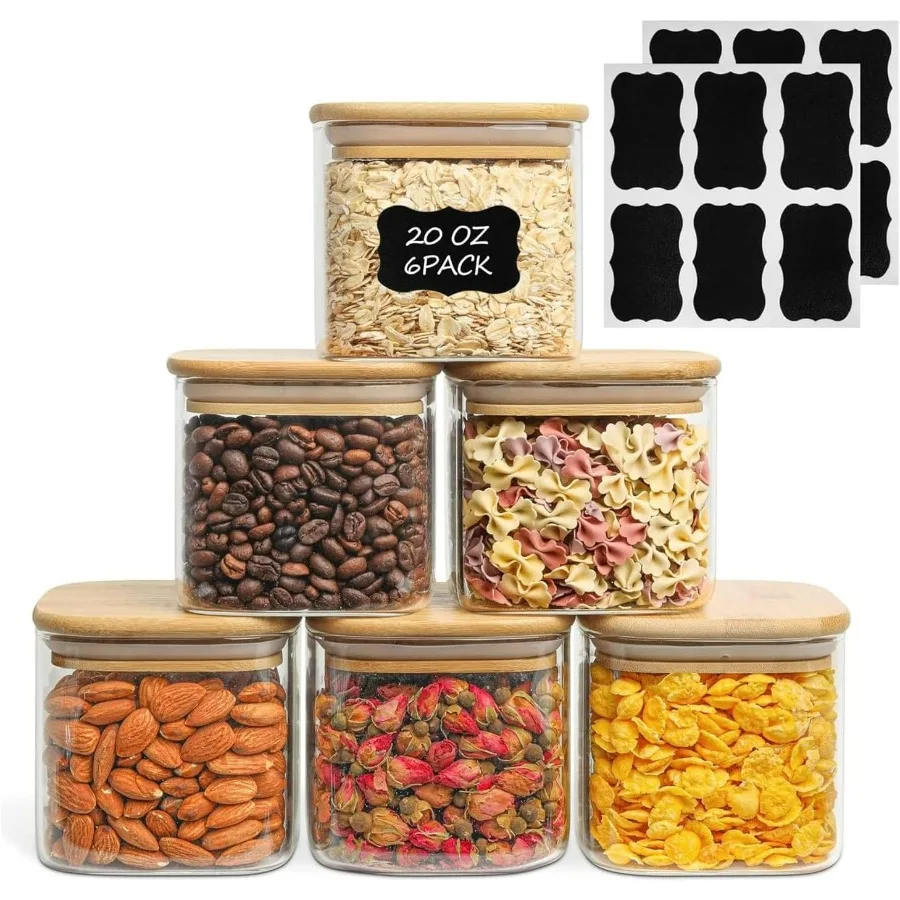 

ComSaf 0.6 Qt Glass Food Storage Jars Set of 6 Clear Storage Containers with Airtight Lids Pantry Organization Jar Spice Jar Bl