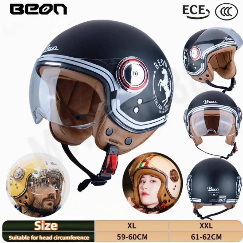 

BEON DOT ECE certification Vintage Open Face Motorcycle Helmet Dual Lens Retro Moto Helmets Dual Lens Casque Moto Casco Capacete