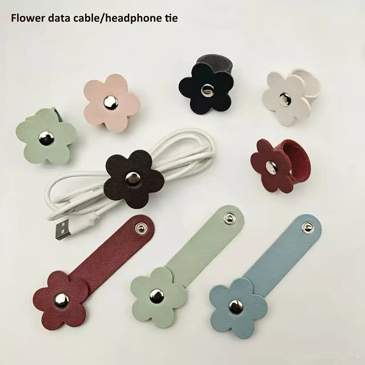 flower shaped data cable storage guide, cable tie manager, computer harness, desktop wiring, fixing, binding, and wrapping