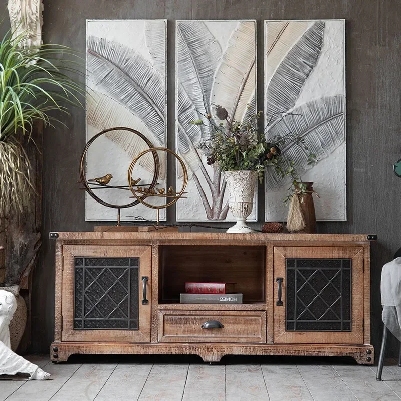 Hand-carved audio-visual cabinet Multifunctional retro storage cabinet