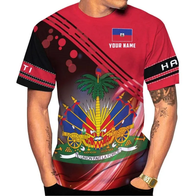 3D Printed Men's T-shirt with Haiti National Emblem Pattern - Summer Casual Sportswear with Good Breathability