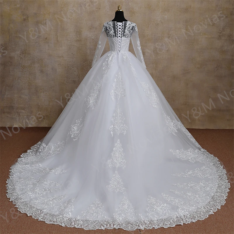 Whit Wedding Dresses For Women 2025 New Spring Princesss Vintage O Neck Long Sleeves Muslin Bridal Ball Gown Vestidos De Novias