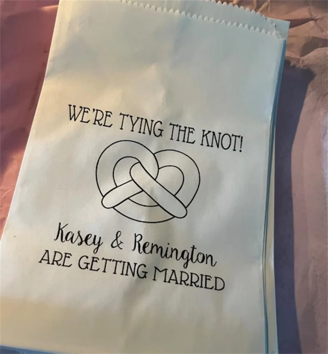 50PCS Engagement Party Pretzel Bags, Hot Pretzel Sacks, Wedding Snack Bags, Bakery Bags, Party Favor - Personalized - Lined,