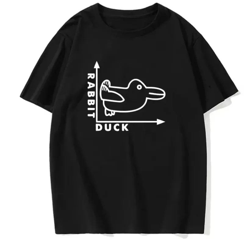 Unisex Rabbit Duck Optical Illusion Line Art Graphic T Shirt Funny Paradox Sketch Print Casual Short Sleeve Philosophy Tee