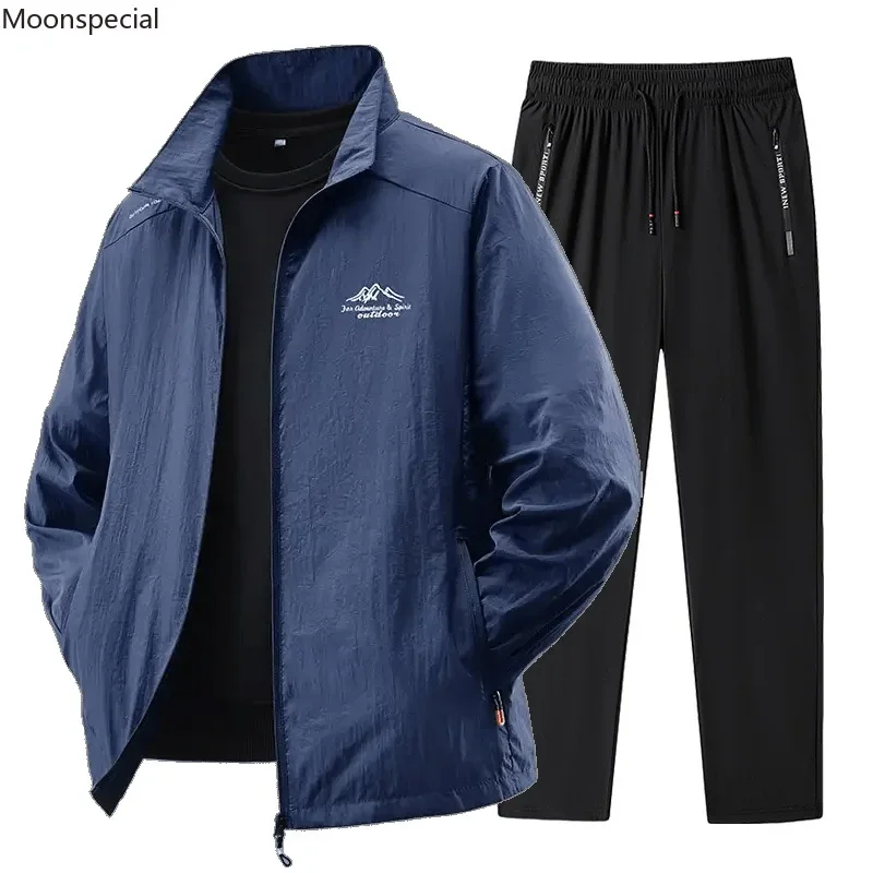 

2025 Men's Sportswear Spring Summer Tracksuit 2 Piece Sets Sports Suit Sun Jacket+Pant Running Set Male Gym Exercise Clothing
