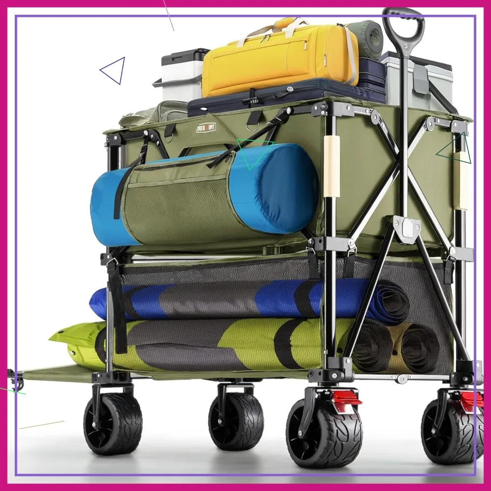 

Сверхпрочная складная тележка-вагончик грузоподъемностью 450 фунтов с внедорожными колесами, большая складная универсальная тележка для кемпинга, пляжа, садоводства