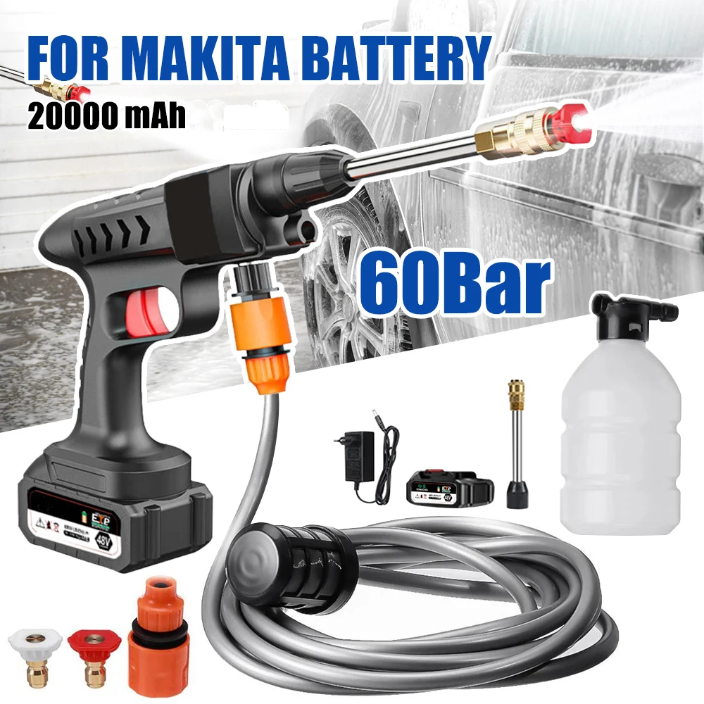 

20000mAh Cordless High Pressure Car Washer 300W 60Bar Foam Generator Cleaner for Car Home Garden Cleaning Water Gun Tool