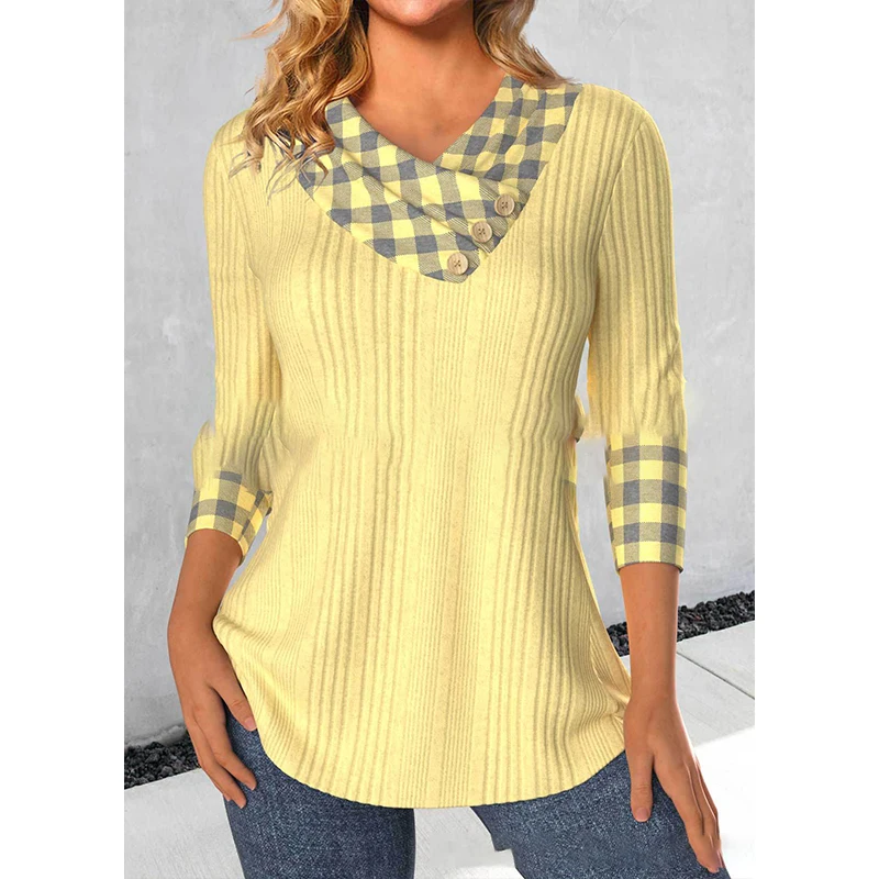 

Женский трикотажный свитер на пуговицах, элегантный вязаный пуловер контрастных цветов с длинным рукавом и V-образным вырезом, Осень-зима