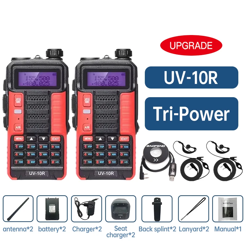 2 stuks Baofeng Uv 10r Professionele Walkie Talkies High Power Dual Band 2-weg Cb Ham Radio Hf Transceiver Vhf Uhf Bf UV-10R Nie