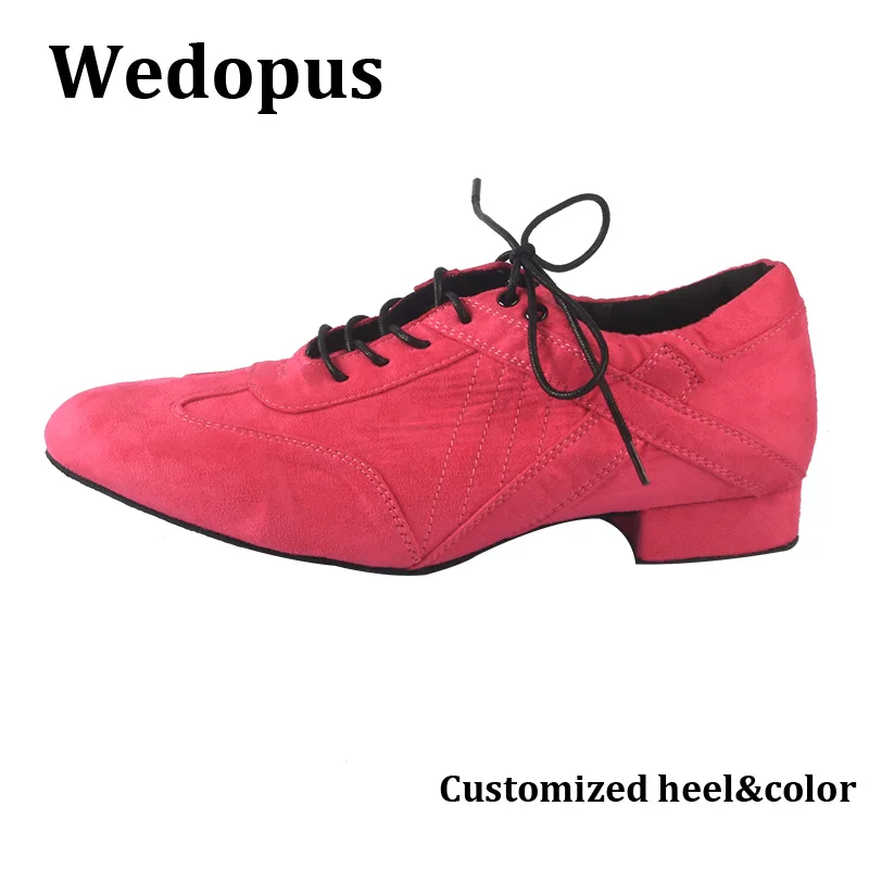 

Wedopus 28 Colors Ballroom Shoes Man for Dancing Suede Sole Dance Shoes Lace-up Rose Pink Indoor Salsa Latin Shoes Dance 2.5CM