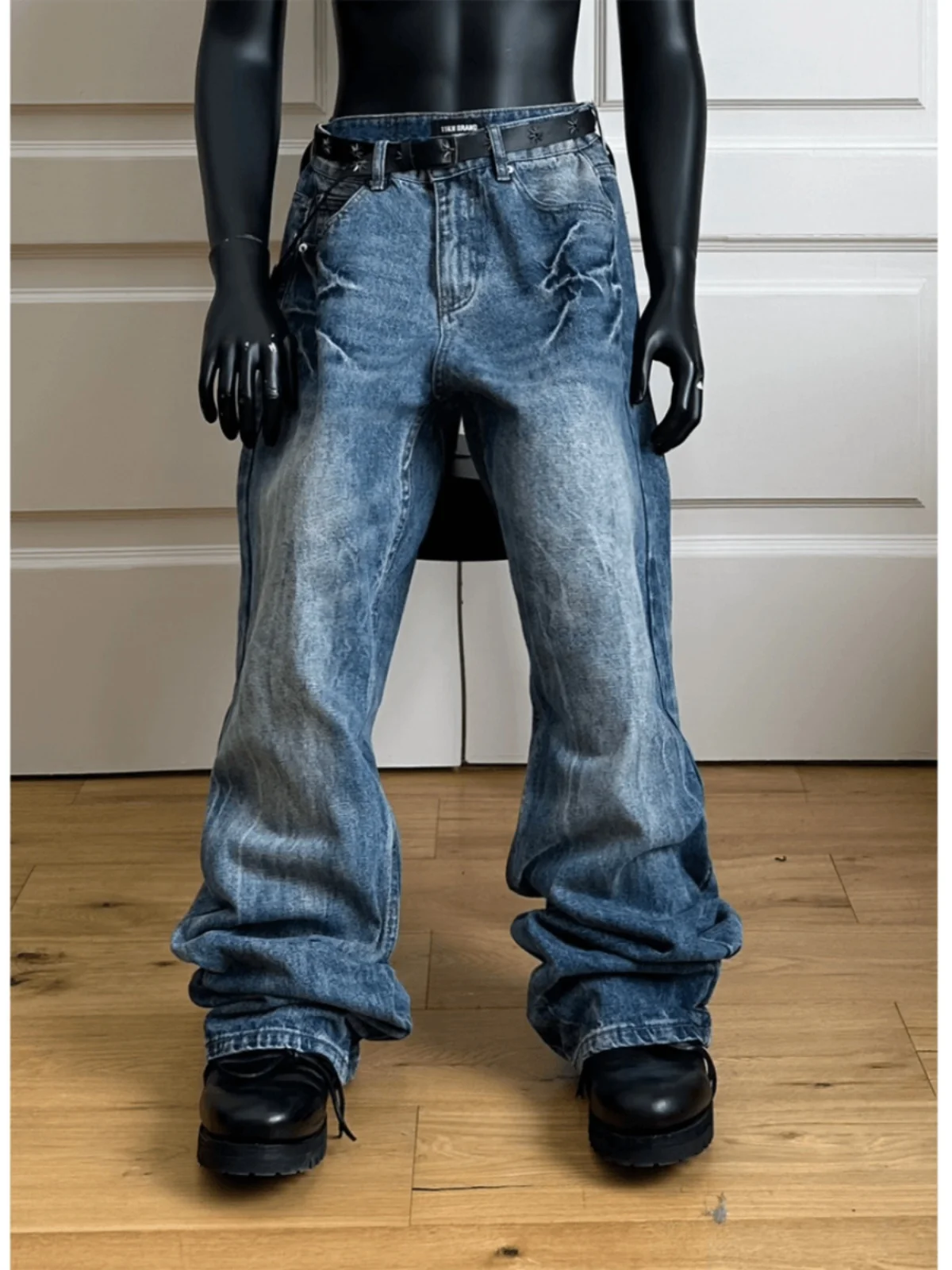 

Мужские джинсы Madeextreme в американском ретро-стиле с узором «молния», плиссированные, широкие, в стиле «dad jeans», длинные, для уличной моды