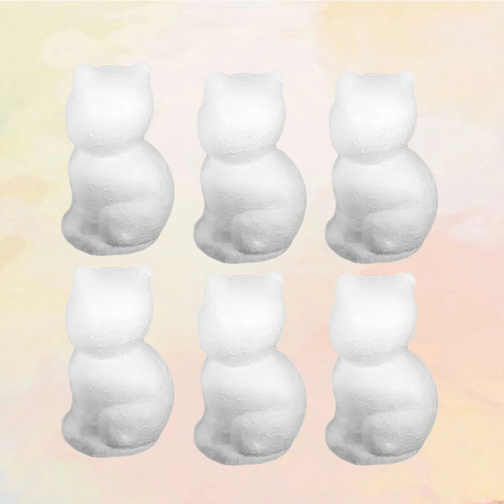 6 uds. De artesanía de gato de espuma, pintura artesanal creativa de gato blanco, actividad educativa para niños, adorno para guardería preescolar