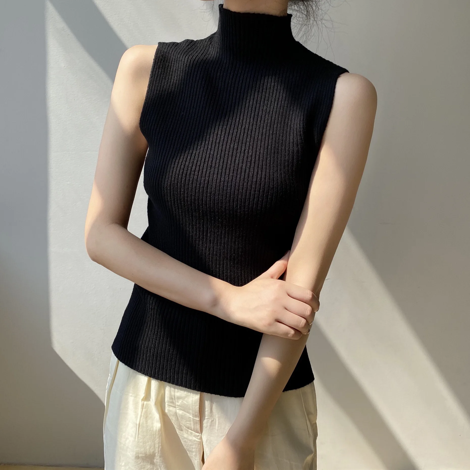 2024 Spring New Arrival Women Sexy Turtleneck Knit Tank Tops Stretch Casual Top Female Summer Camisole Camis Clothes For Women