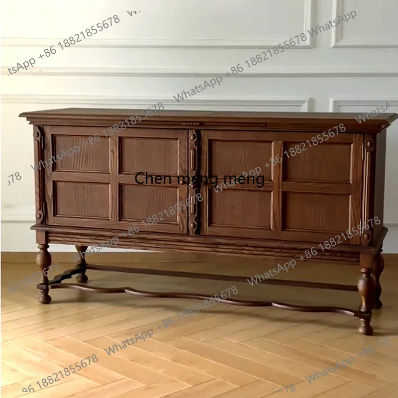 

French retro solid wood dining edge, medieval storage, partition cabinet ash wood, entrance cabinet
