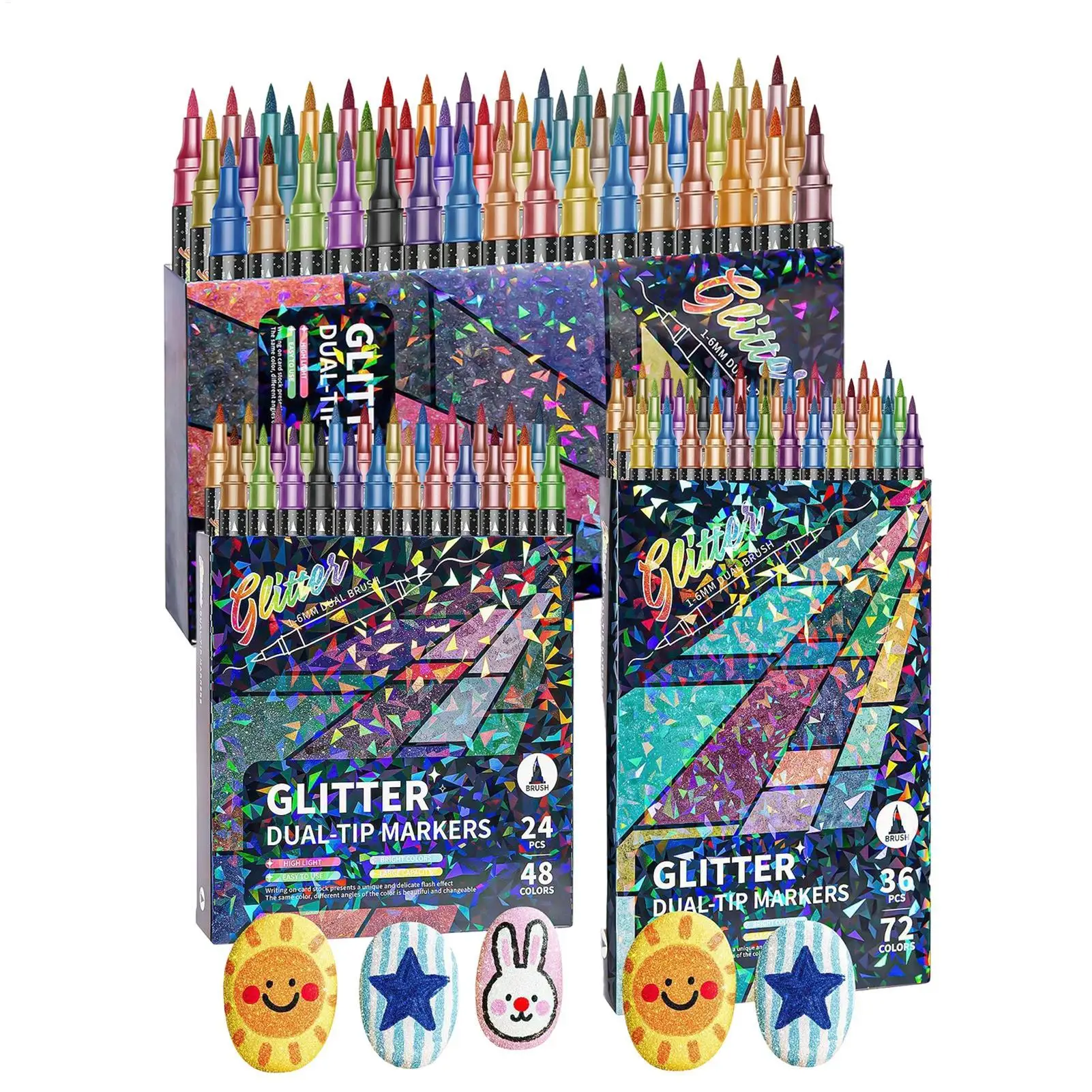 

24/36/48 Color Glitter Paint Marker Pens Double-Tip Water-Based Ink Set For Coloring Painting DIY Crafts Scrapbooking Art Supply