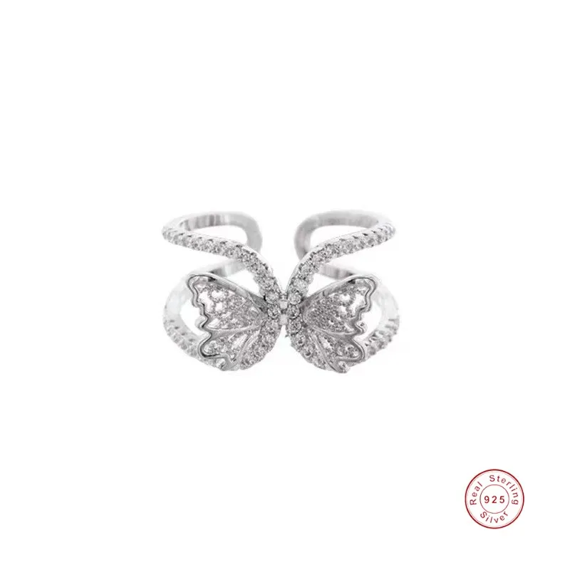 Lovely butterfly 925 Sterling Silver Thin Ring For Women Pave Simulated Diamond Rings Finger Jewelry Girl Gift Wholesale