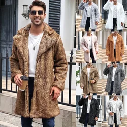 Men Faux Fur Coat Men's Warm Loose Autumn Winter Brown Long Coats Turn Down Collar Sleeve High Waist Maxi Elegant Jacket