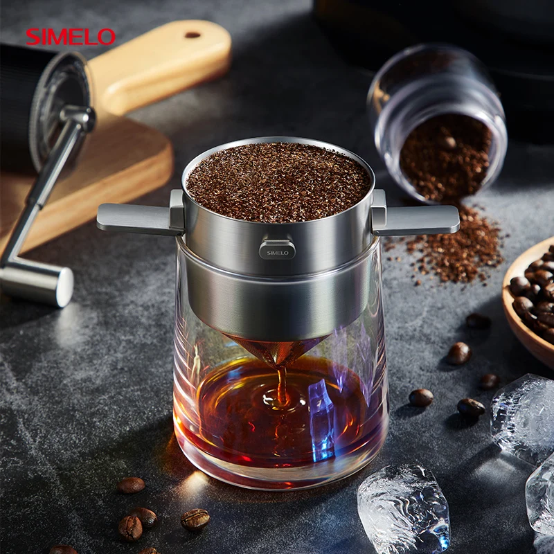 SIMELO Portable Full Body Stainless Steel Double-Layer Coffee Filter Foldable Reusable Hanging Ear Drip Filter for Coffee Lovers