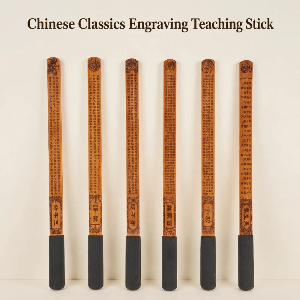 Double Layer Design Bamboo Teaching Ruler with Chinese Classics Engraving Chinese Traditional Teachers Guiding Ruler
