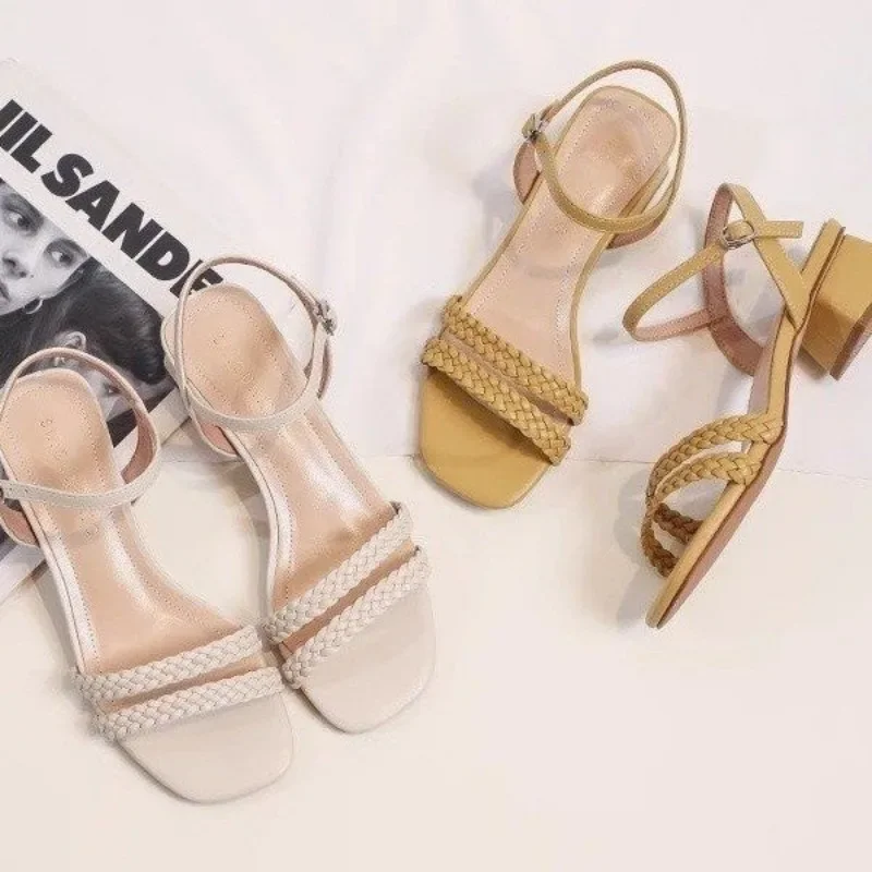 2024 Women Sandals Fashion Sandalias String Bead Silk  Flat Heels Buckle Strap Pearl Women's Shoes Casual White Modern Sandals