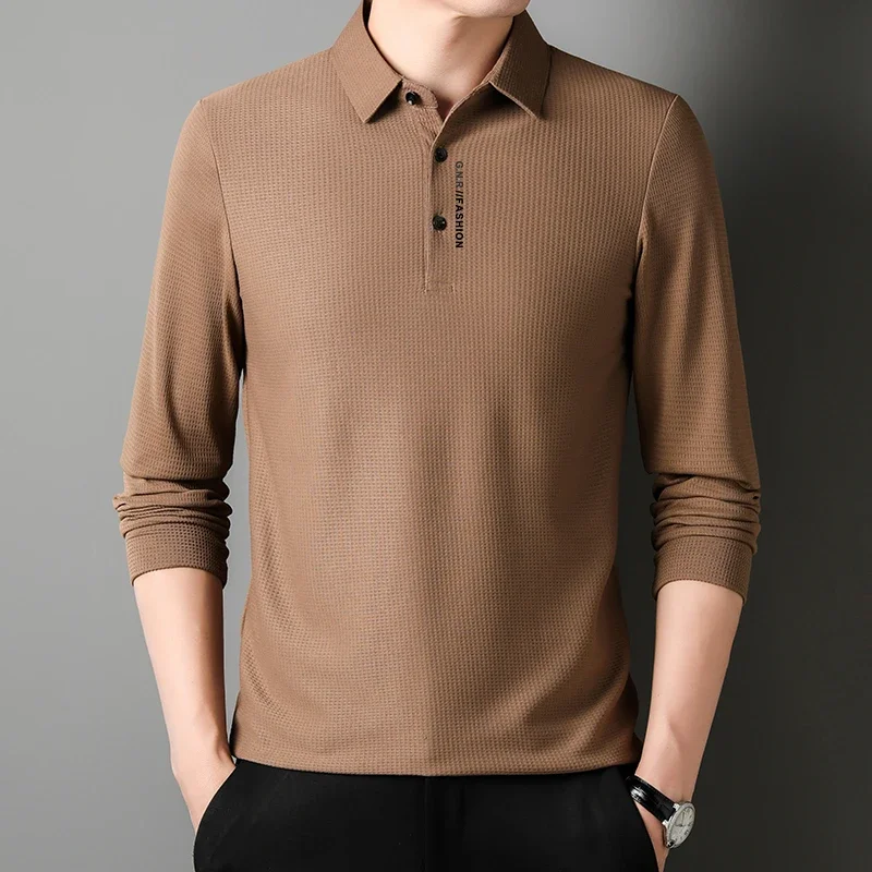 NONE Men Polo Shirt Waffle Long Sleeve 5