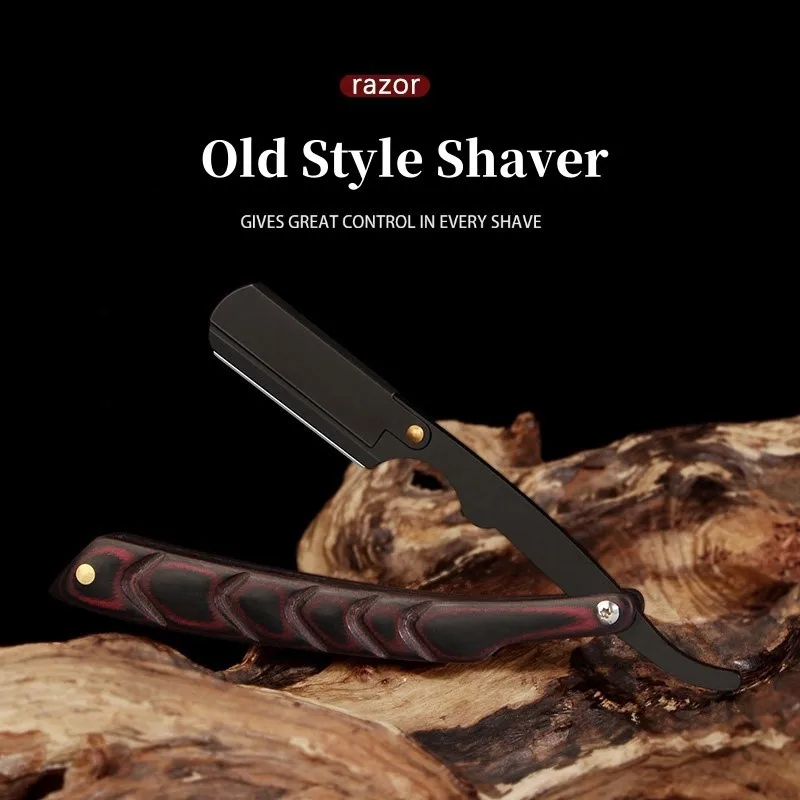 Old Style Shaver Men\'s Stainless Steel Folding Knife Holder Haircut Razor Eyebrow Trimming Knife Professional Barber Accessories