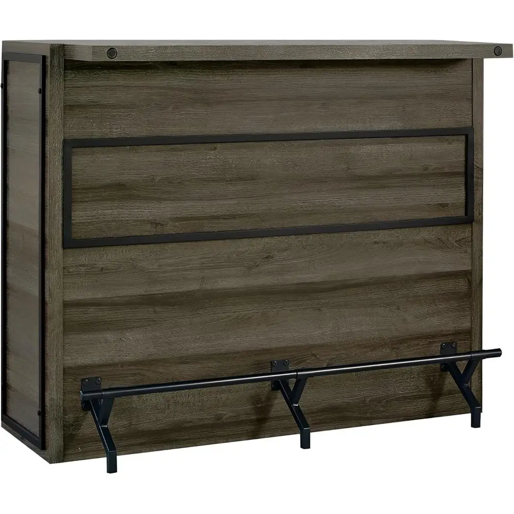 

Деревянный барный шкаф в деревенском стиле, серый, с 5 полками, винной стойкой и металлической подставкой для ног