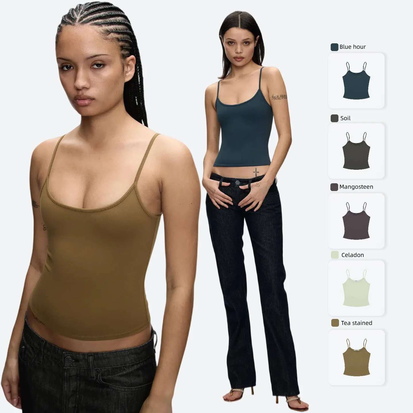 Tank 26 Summer Collection Celadon Green Basic Halter Top Custom Dye High Elastic Fabric Purple