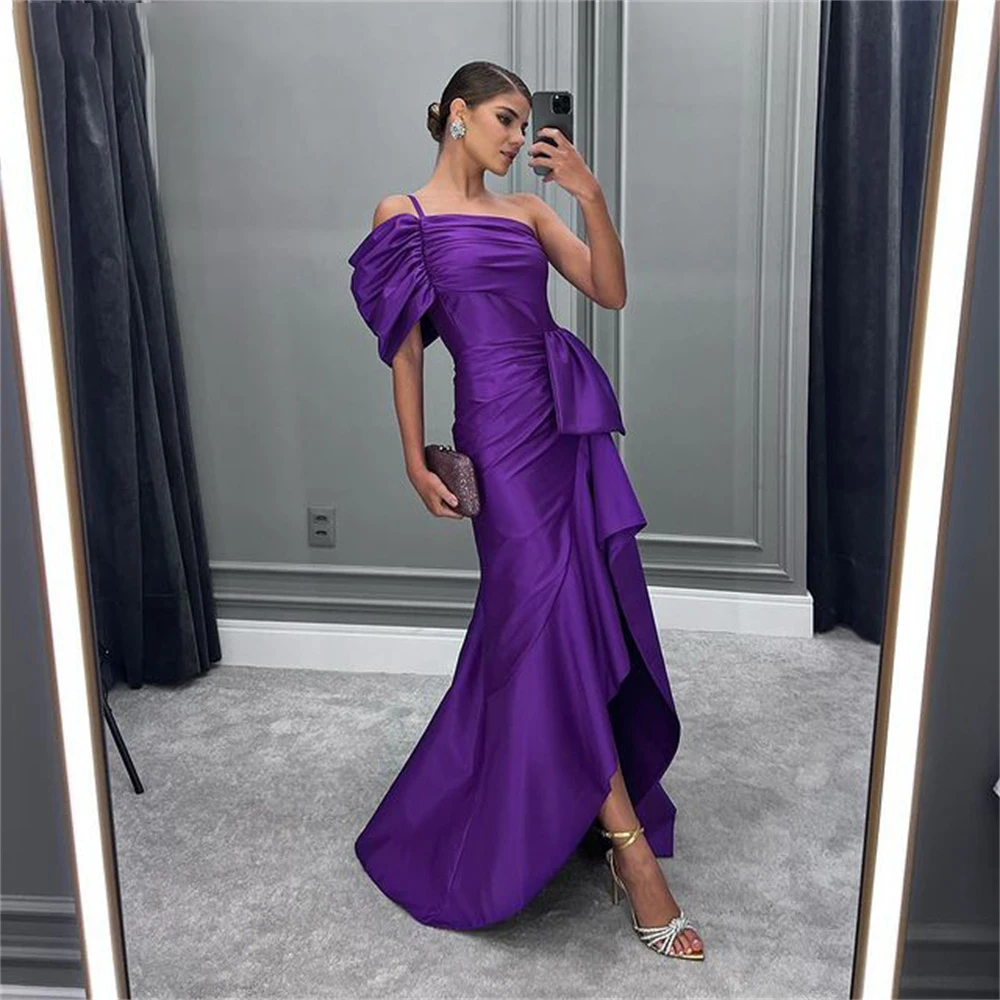 

One Shoulder Special Occasion Dress Grape Charming Long Evening Dresses Pleat High Split Wedding Party Dress robes du soir