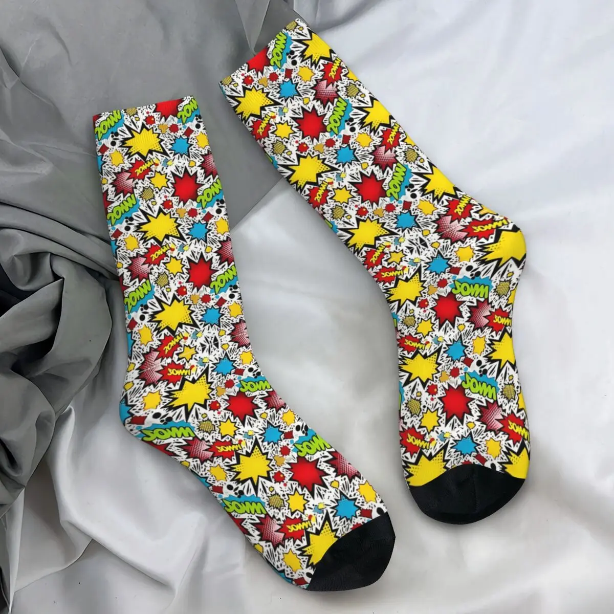 Adults Men Socks Comic Book Explosion Vintage Graffiti Art Pattern Stockings Spring Leisure Soft Breathable Socks Design Socks