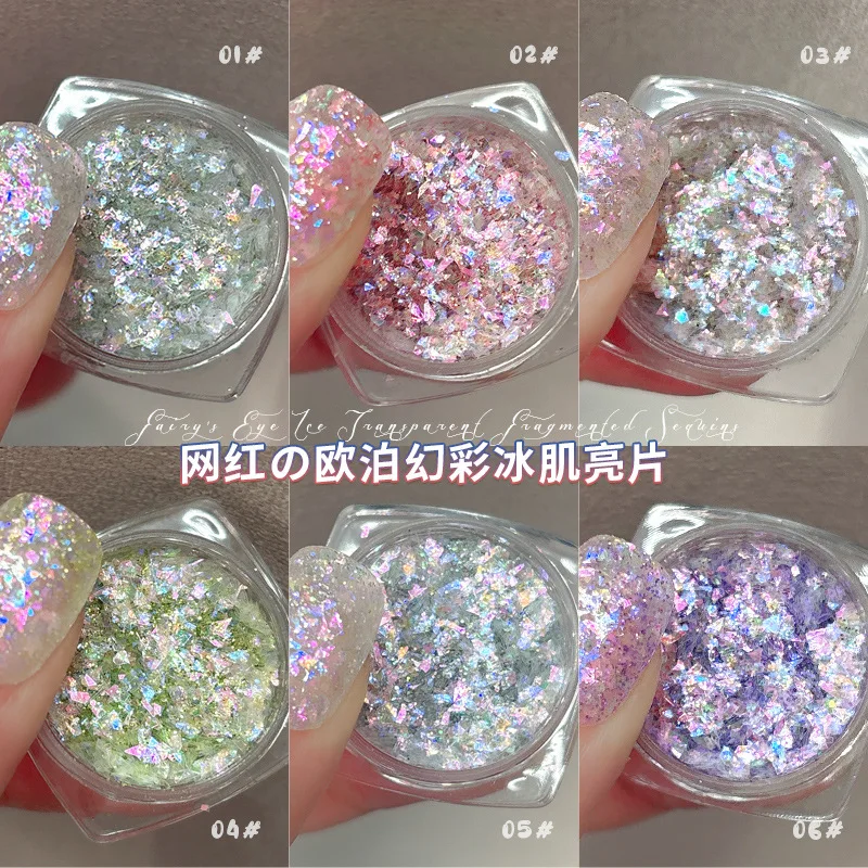 2 الأواني غير النظامية مسمار الفن أوبال بريق مسحوق الترتر Paillette اكسسوارات ل مانيكير ديكور الأظافر لوازم الديكور المواد