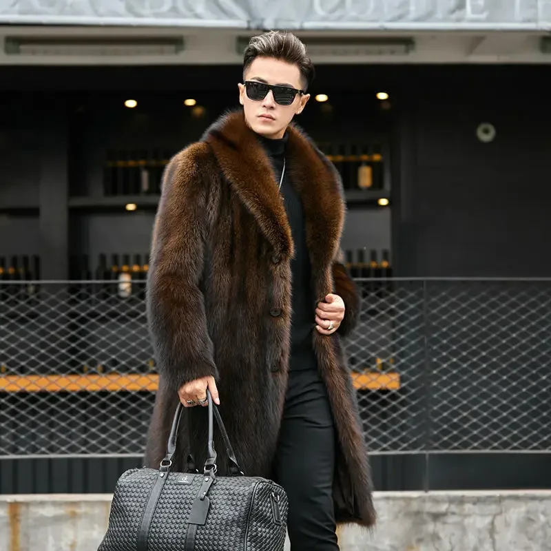 

Mink Coat Men's Mid-length Whole Mink Autumn and Winter New Large Size Plus Velvet Thickening Imitation Raccoon Fur Men Clothing