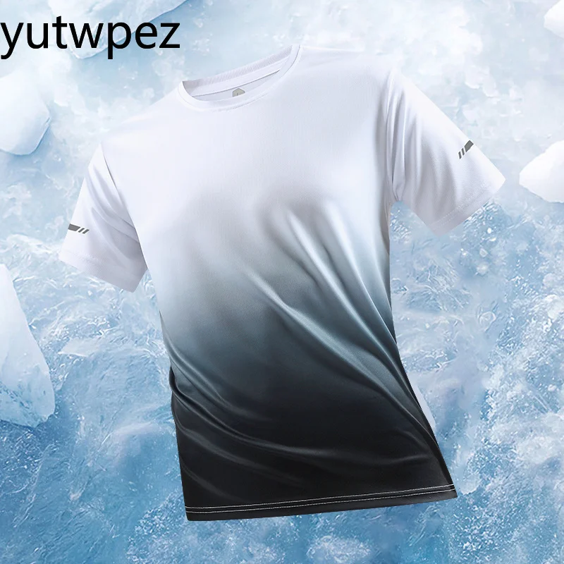 Running T-shirt Reflective Short Sleeve Ice Silk Quick Drying Summer Thin Breathable Fitness Tees Shirt Sportswear Sportsshirt