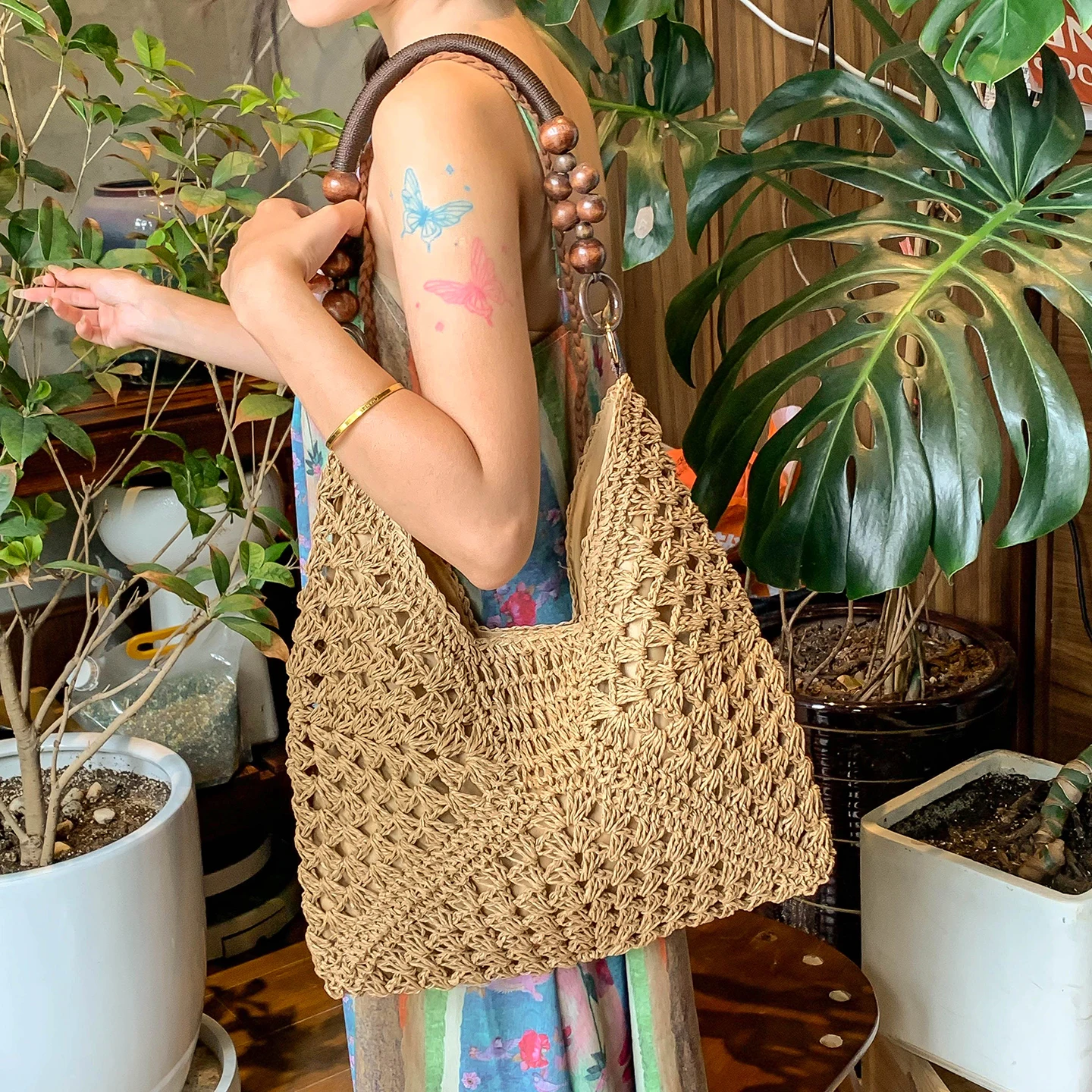 

Weave Handbag Large Capacity Shoulder Bag Hollow out Tote Bag Crochet Tote Bohemia Woven Women bags Knitted Shopping Bags