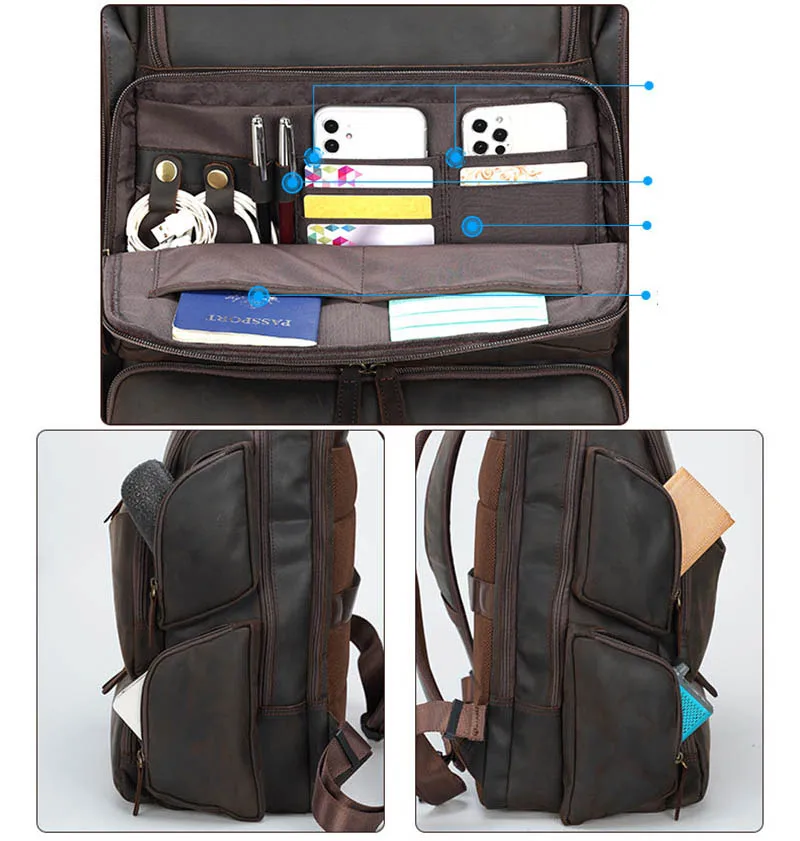 Luufan extra large Man\'s Travel Backpack Genuine Leather Fit 17\