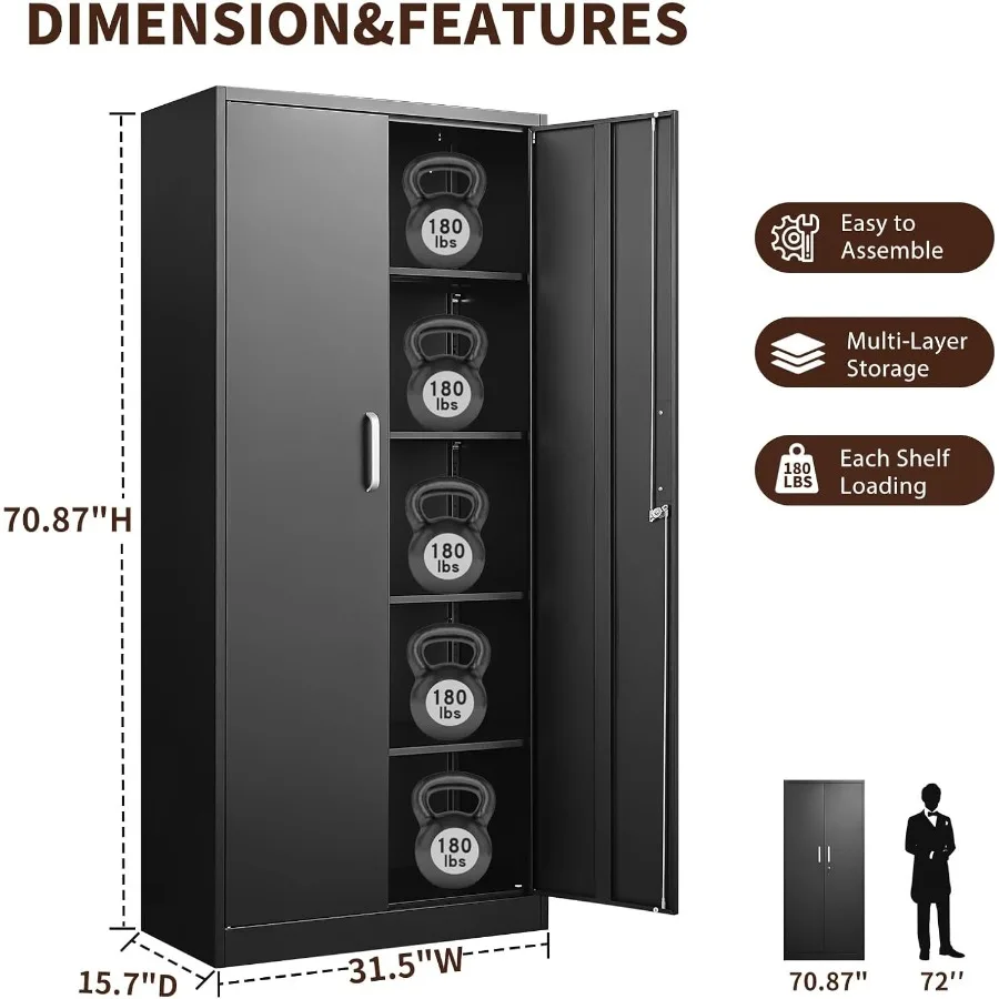 خزانة تخزين معدنية، خزانة مخزن المطبخ، خزانة تخزين مع أبواب ورفوف، أرفف قابلة للتعديل، خزانة تخزين المرآب مع #3