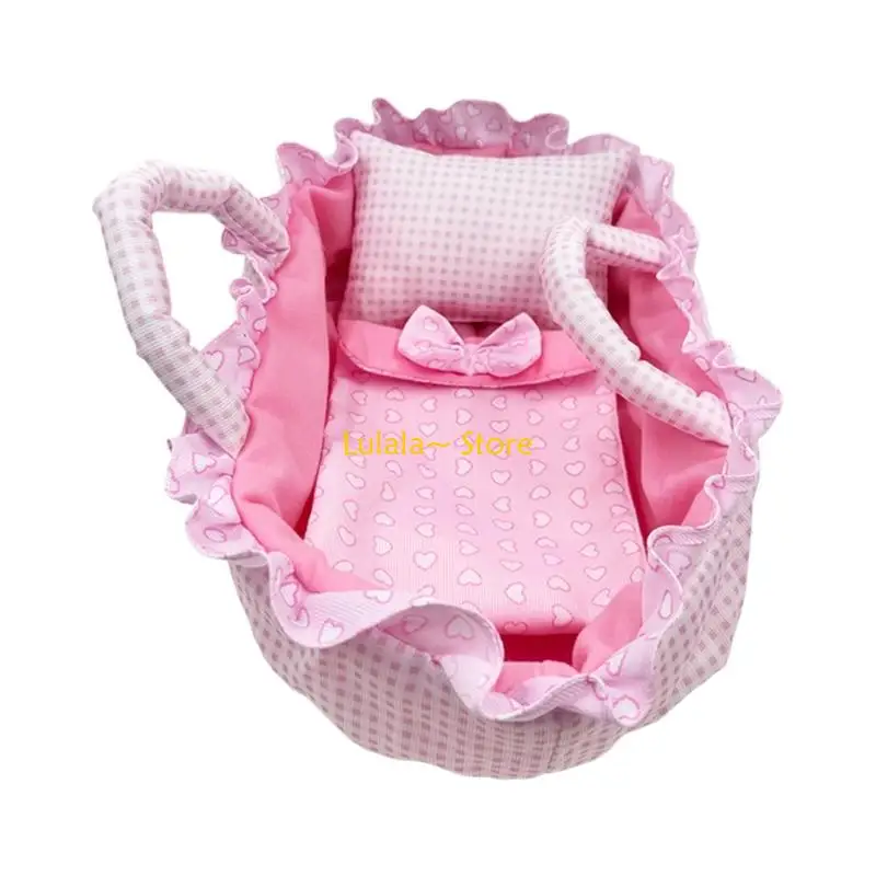Y4QA Handheld Doll Bed Basket For 12 Inch Dolls Supportive Structure Lovely Frill