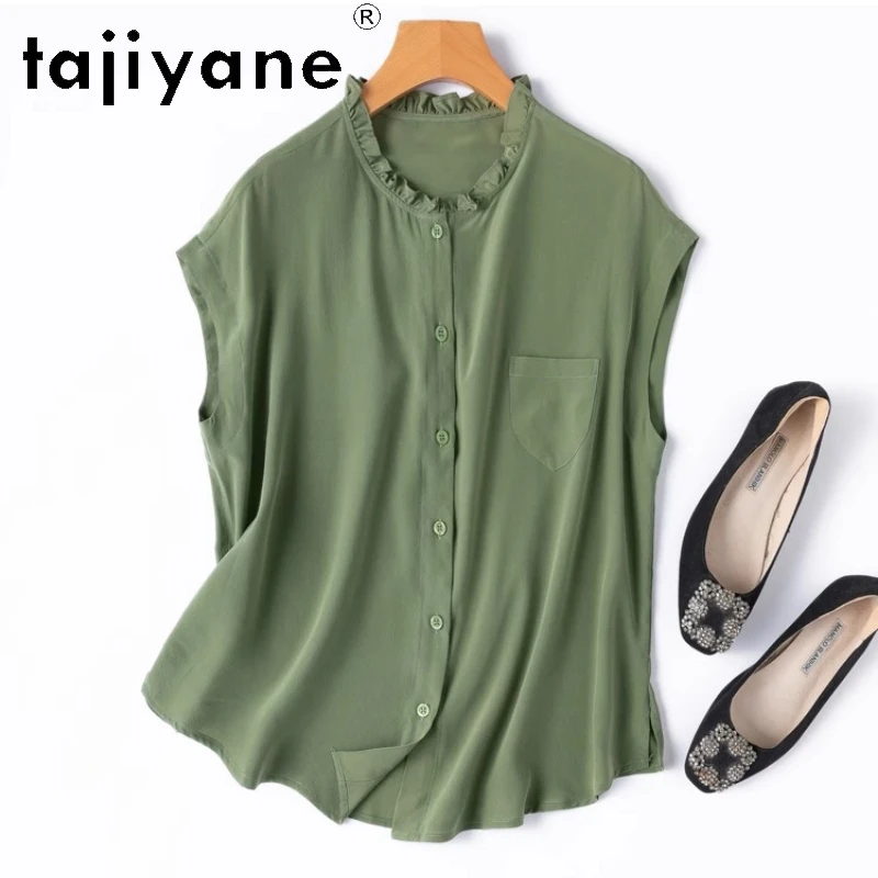 

TAJIYANE 100% Natural Mulberry Silk Blouse High Quality Loose Shirt Woman Short Sleeve Summer Tops 2025 Ladies Clothes Blusa