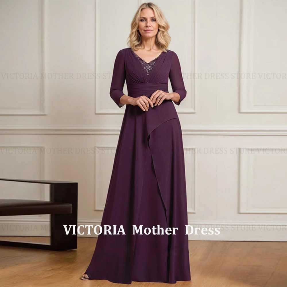 

VICTORIA Purple Elegant Mother of the Bride Dresses 2025 Customized A-line V-Neck Long Wedding Guest Party Gowns Pleated Beading