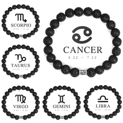 Natural Volcanic Stone Men's Bracelet 12 Zodiac Signs Bracelet Virgo Capricorn Taurus Aquarius Sagittarius piedra volcánica