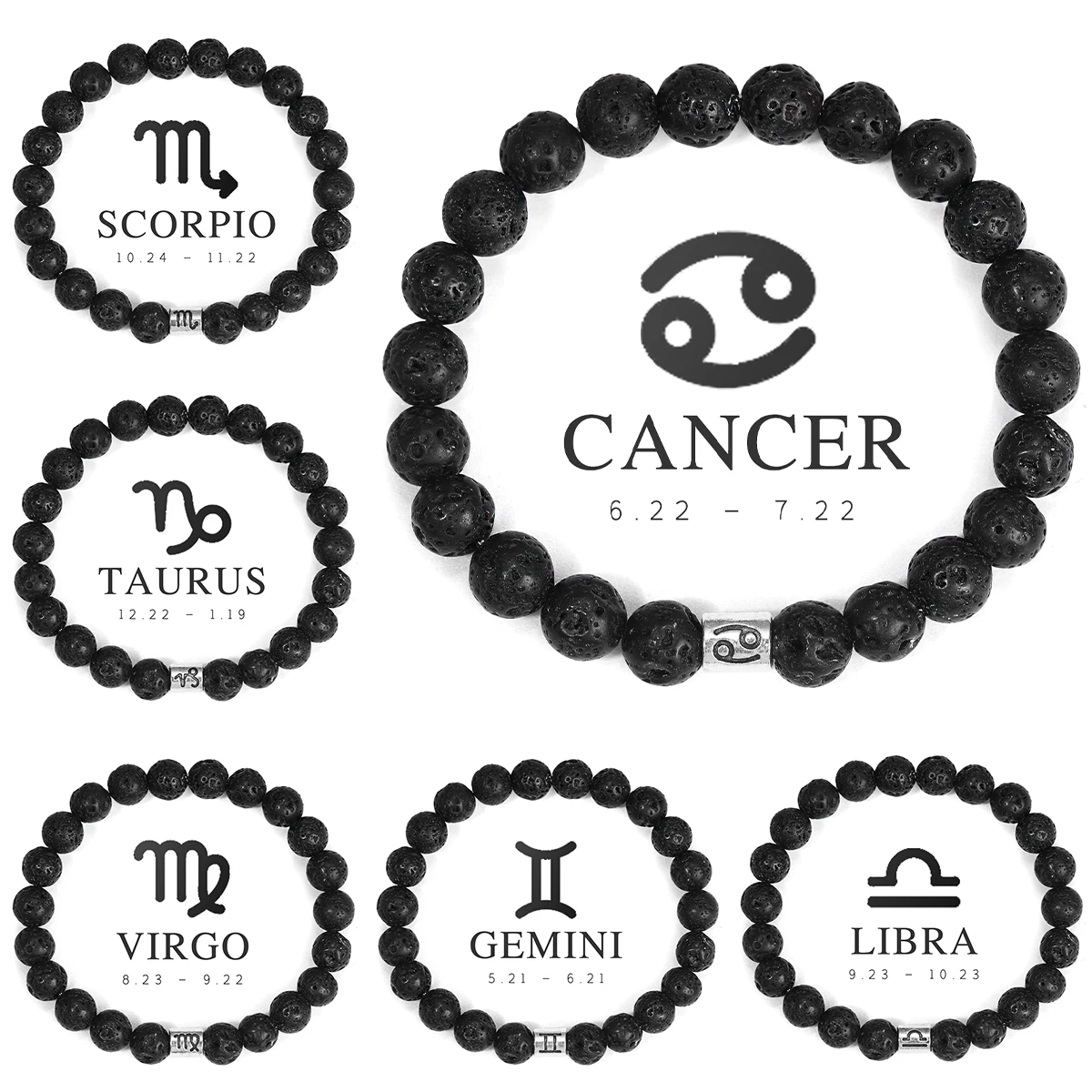 Natural Volcanic Stone Men's Bracelet 12 Zodiac Signs Bracelet Virgo Capricorn Taurus Aquarius Sagittarius Piedra Volcánica
