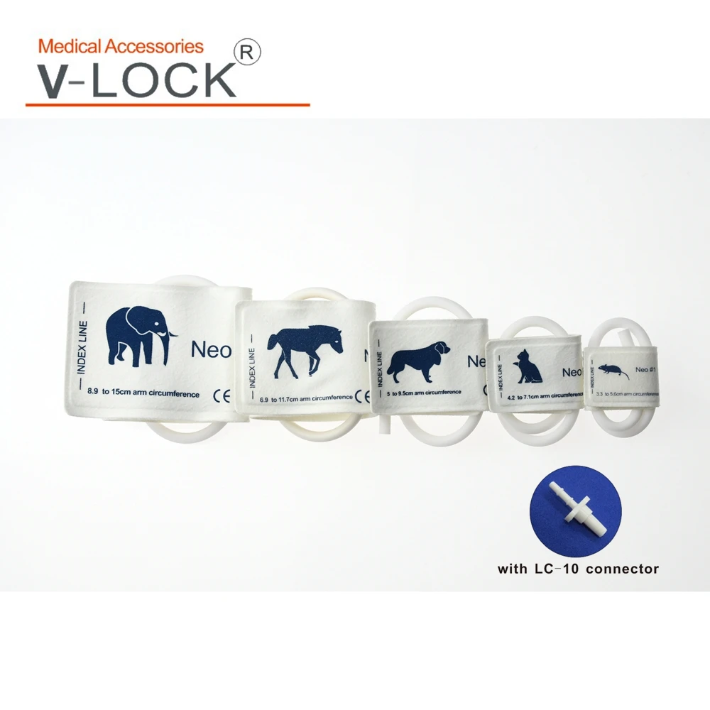 V-lock non-woven small animal Veterinary blood pressure cuff measurement 5size with gas connector